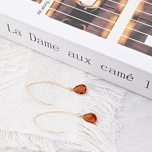 18K Gold Plated Burnt Orange Earrings for Women Handmade Amber Pull Through Earrings Hypoallergenic Orange Gemstone Drop Dangle for Sensitive Ears in Saudi Arabia