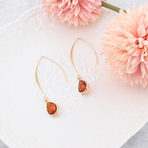 18K Gold Plated Burnt Orange Earrings for Women Handmade Amber Pull Through Earrings Hypoallergenic Orange Gemstone Drop Dangle for Sensitive Ears in Saudi Arabia