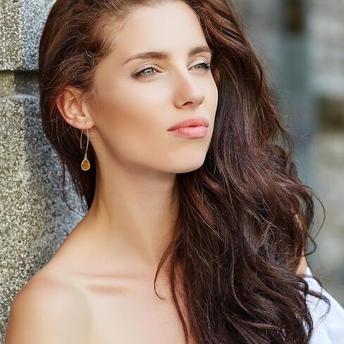 18K Gold Plated Burnt Orange Earrings for Women Handmade Amber Pull Through Earrings Hypoallergenic Orange Gemstone Drop Dangle for Sensitive Ears in Saudi Arabia