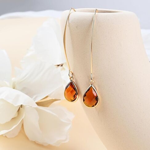 18K Gold Plated Burnt Orange Earrings for Women Handmade Amber Pull Through Earrings Hypoallergenic Orange Gemstone Drop Dangle for Sensitive Ears in Saudi Arabia