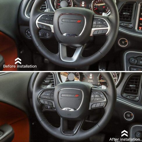 CheroCar Steering Wheel Interior Decoration Trim Kits Panel Cover for 2014-2021 Jeep Grand Cherokee, for 2015-2021 Dodge Challenger/Charger, for 2014-2021 Dodge Durango (Carbon Fiber Grain) in Saudi Arabia