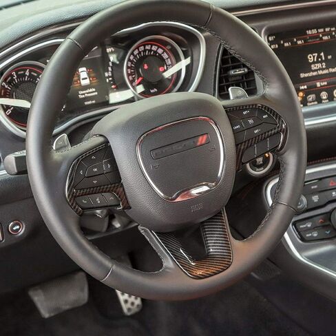 CheroCar Steering Wheel Interior Decoration Trim Kits Panel Cover for 2014-2021 Jeep Grand Cherokee, for 2015-2021 Dodge Challenger/Charger, for 2014-2021 Dodge Durango (Carbon Fiber Grain) in Saudi Arabia