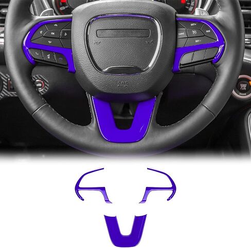 CheroCar Steering Wheel Interior Decoration Trim Kits Panel Cover for 2014-2021 Jeep Grand Cherokee, for 2015-2021 Dodge Challenger/Charger, for 2014-2021 Dodge Durango (Carbon Fiber Grain) in Saudi Arabia