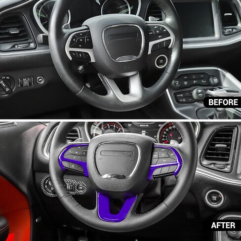 CheroCar Steering Wheel Interior Decoration Trim Kits Panel Cover for 2014-2021 Jeep Grand Cherokee, for 2015-2021 Dodge Challenger/Charger, for 2014-2021 Dodge Durango (Carbon Fiber Grain) in Saudi Arabia