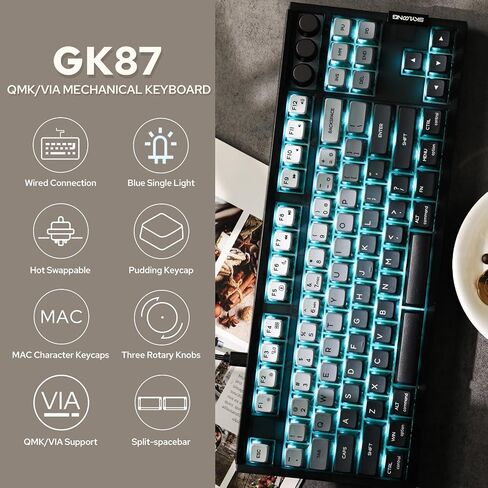 EPOMAKER SKYLOONG GK87 TKL QMK/VIA Wired Mechanical Keyboard with Three Rotary Knobs, Hot Swappable Programmable Custom Keyboard, Split-spacebar, Blue Single Light (Black, Wisteria Linear Switch) in Saudi Arabia