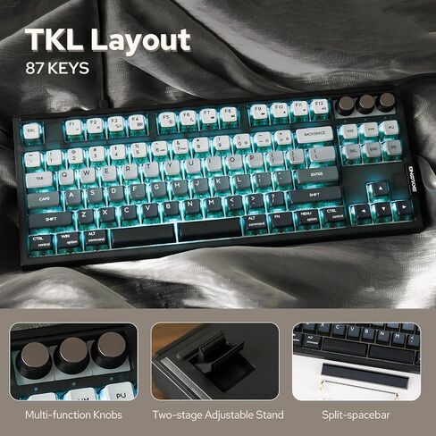 EPOMAKER SKYLOONG GK87 TKL QMK/VIA Wired Mechanical Keyboard with Three Rotary Knobs, Hot Swappable Programmable Custom Keyboard, Split-spacebar, Blue Single Light (Black, Wisteria Linear Switch) in Saudi Arabia