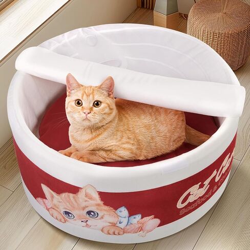 LOOBANI Cans Cat Beds for Indoor Cats - Soft Plush Cute Cat Bed, Washable Removable Cushion Ramen Cat Bed for Cats, Puppy, Small Dogs - Red in Saudi Arabia
