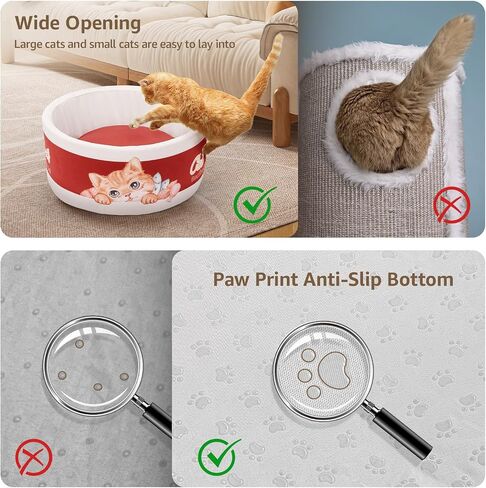 LOOBANI Cans Cat Beds for Indoor Cats - Soft Plush Cute Cat Bed, Washable Removable Cushion Ramen Cat Bed for Cats, Puppy, Small Dogs - Red in Saudi Arabia
