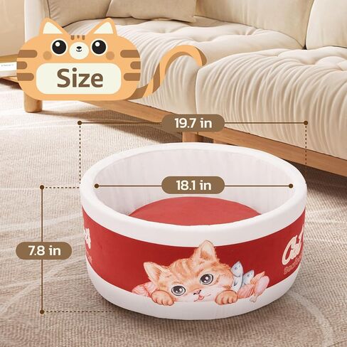 LOOBANI Cans Cat Beds for Indoor Cats - Soft Plush Cute Cat Bed, Washable Removable Cushion Ramen Cat Bed for Cats, Puppy, Small Dogs - Red in Saudi Arabia