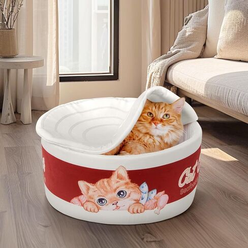 LOOBANI Cans Cat Beds for Indoor Cats - Soft Plush Cute Cat Bed, Washable Removable Cushion Ramen Cat Bed for Cats, Puppy, Small Dogs - Red in Saudi Arabia