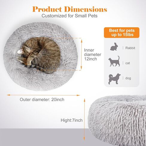 Cat Beds for Indoor Cats, 20 inch Non-Slip Fluffy Round Pet Bed Machine Washable Soft Plush Donut Cuddler Cushion, Calming Self-Warming Bed Puppy Bed for Small Dogs Kittens, Grey in Saudi Arabia
