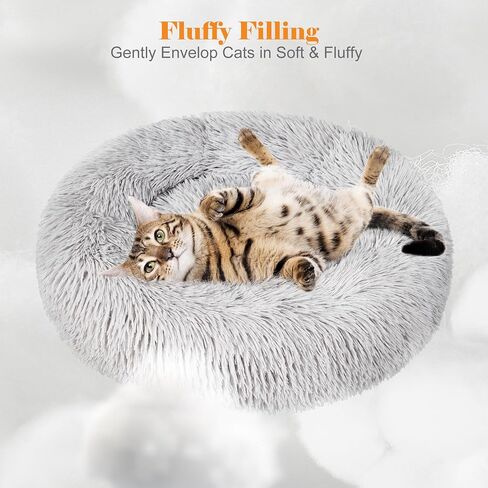 Cat Beds for Indoor Cats, 20 inch Non-Slip Fluffy Round Pet Bed Machine Washable Soft Plush Donut Cuddler Cushion, Calming Self-Warming Bed Puppy Bed for Small Dogs Kittens, Grey in Saudi Arabia