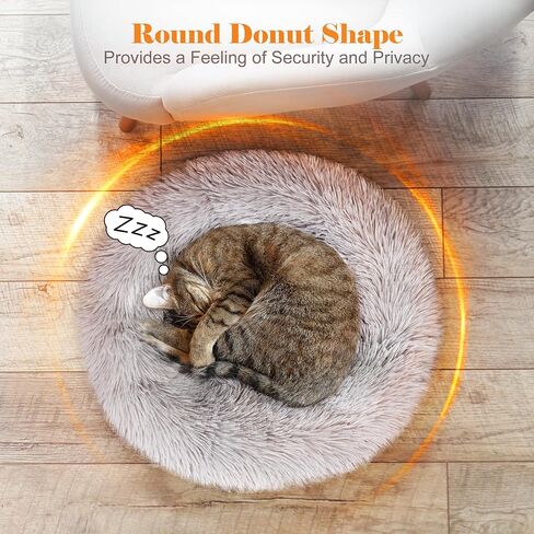 Cat Beds for Indoor Cats, 20 inch Non-Slip Fluffy Round Pet Bed Machine Washable Soft Plush Donut Cuddler Cushion, Calming Self-Warming Bed Puppy Bed for Small Dogs Kittens, Grey in Saudi Arabia