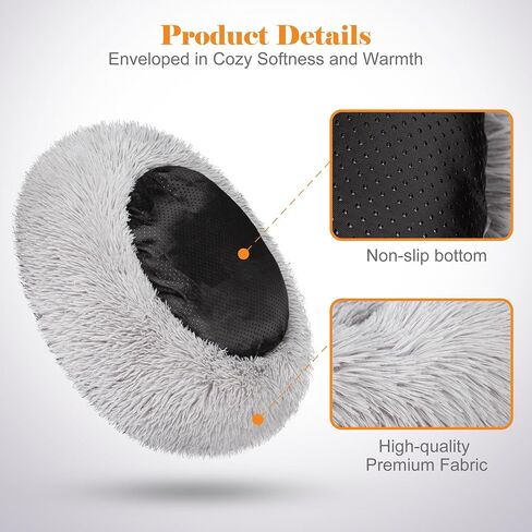 Cat Beds for Indoor Cats, 20 inch Non-Slip Fluffy Round Pet Bed Machine Washable Soft Plush Donut Cuddler Cushion, Calming Self-Warming Bed Puppy Bed for Small Dogs Kittens, Grey in Saudi Arabia