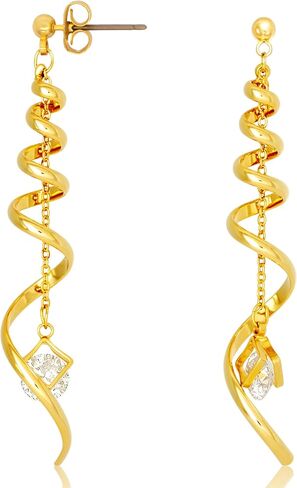 Spiral Dangle Earrings - 16K Gold Plated Long Twirl Drop Design for Women - Hypoallergenic Lightweight Statement Earring in Saudi Arabia
