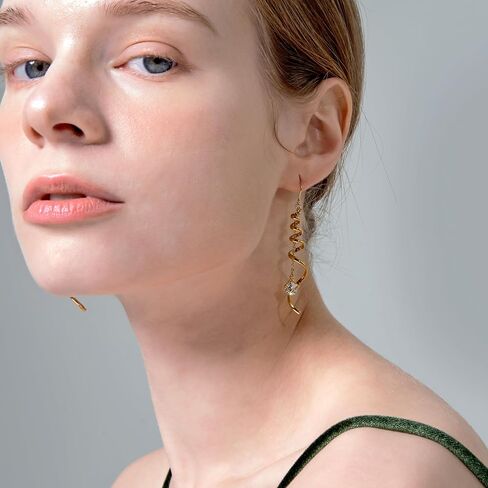 Spiral Dangle Earrings - 16K Gold Plated Long Twirl Drop Design for Women - Hypoallergenic Lightweight Statement Earring in Saudi Arabia