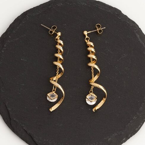 Spiral Dangle Earrings - 16K Gold Plated Long Twirl Drop Design for Women - Hypoallergenic Lightweight Statement Earring in Saudi Arabia