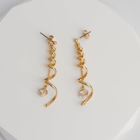 Spiral Dangle Earrings - 16K Gold Plated Long Twirl Drop Design for Women - Hypoallergenic Lightweight Statement Earring in Saudi Arabia