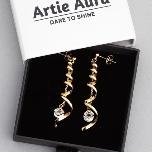 Spiral Dangle Earrings - 16K Gold Plated Long Twirl Drop Design for Women - Hypoallergenic Lightweight Statement Earring in Saudi Arabia