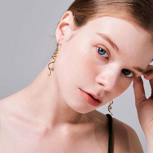 Spiral Dangle Earrings - 16K Gold Plated Long Twirl Drop Design for Women - Hypoallergenic Lightweight Statement Earring in Saudi Arabia