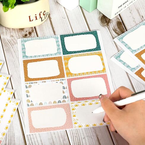 Whaline 200Pcs Boho Name Tag Stickers Rainbow Boho Back to School Self-Adhesive Name Tags Label Stickers 8 Style Multipurpose Name Plates for Classroom Decor Students Name Tags Desk Labels in Saudi Arabia