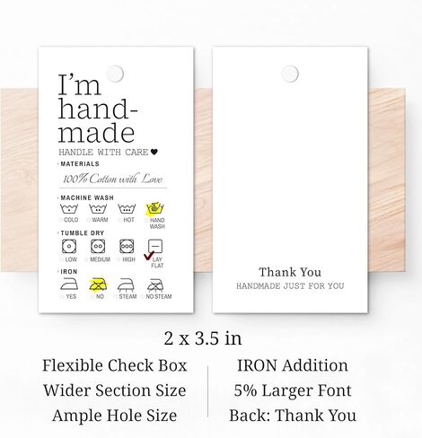 100 حزمة - تعليمات العناية المصنوعة يدويًا، علامات تعليق، ملصقات بطاقات، 2 × 3 بوصة، مواد منزلية الصنع، تعليمات العناية بغسل الملابس | أبيض أسود | لبطانية قميص كروشيه محبوكة in Kuwait