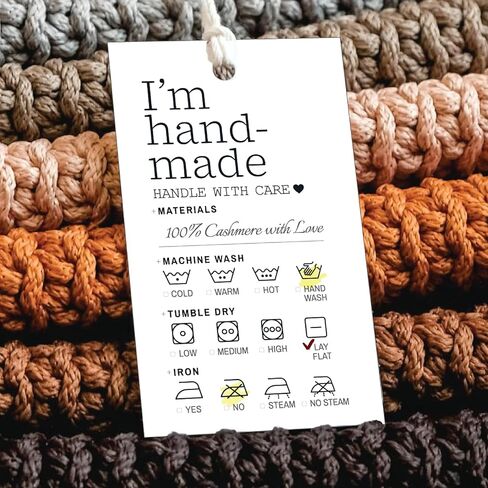 100 حزمة - تعليمات العناية المصنوعة يدويًا، علامات تعليق، ملصقات بطاقات، 2 × 3 بوصة، مواد منزلية الصنع، تعليمات العناية بغسل الملابس | أبيض أسود | لبطانية قميص كروشيه محبوكة in Kuwait