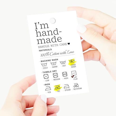 100 حزمة - تعليمات العناية المصنوعة يدويًا، علامات تعليق، ملصقات بطاقات، 2 × 3 بوصة، مواد منزلية الصنع، تعليمات العناية بغسل الملابس | أبيض أسود | لبطانية قميص كروشيه محبوكة in Kuwait