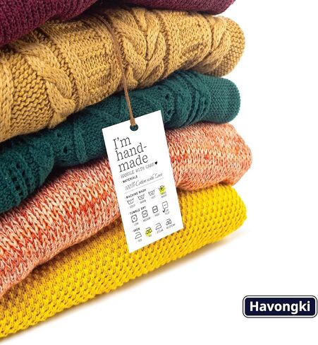 100 حزمة - تعليمات العناية المصنوعة يدويًا، علامات تعليق، ملصقات بطاقات، 2 × 3 بوصة، مواد منزلية الصنع، تعليمات العناية بغسل الملابس | أبيض أسود | لبطانية قميص كروشيه محبوكة in Kuwait