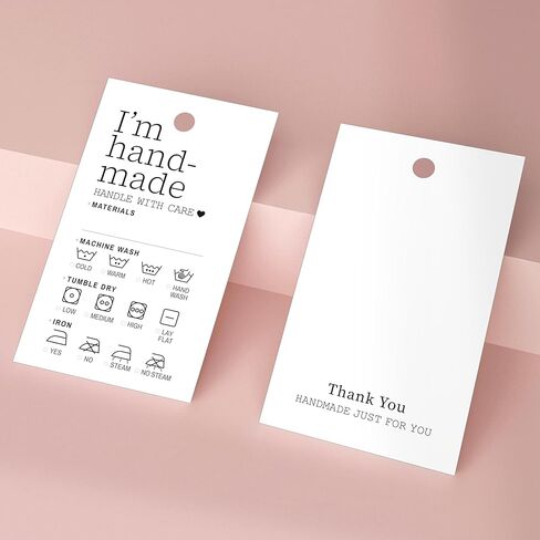 100 حزمة - تعليمات العناية المصنوعة يدويًا، علامات تعليق، ملصقات بطاقات، 2 × 3 بوصة، مواد منزلية الصنع، تعليمات العناية بغسل الملابس | أبيض أسود | لبطانية قميص كروشيه محبوكة in Kuwait