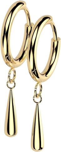 18GA F-136 Implant Grade Titanium 2mm Thick Hinged Dangling Teardrop Hoop Earrings, Sold as a Pair in Saudi Arabia