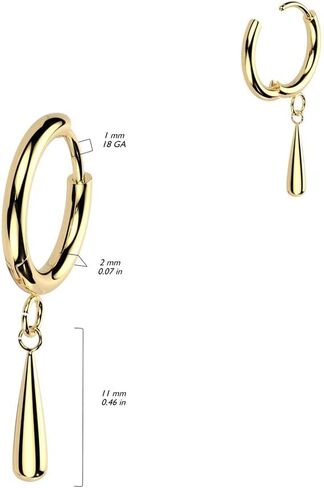 18GA F-136 Implant Grade Titanium 2mm Thick Hinged Dangling Teardrop Hoop Earrings, Sold as a Pair in Saudi Arabia
