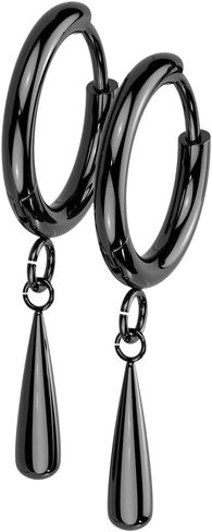 18GA F-136 Implant Grade Titanium 2mm Thick Hinged Dangling Teardrop Hoop Earrings, Sold as a Pair in Saudi Arabia