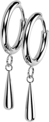 18GA F-136 Implant Grade Titanium 2mm Thick Hinged Dangling Teardrop Hoop Earrings, Sold as a Pair in Saudi Arabia