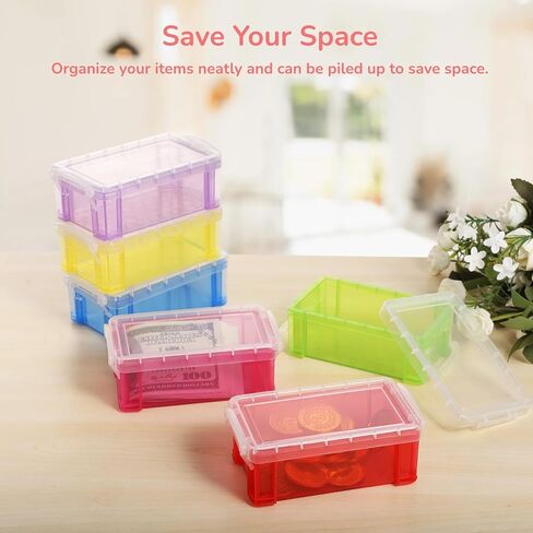 6 Pcs Mini Plastic Boxes, Small Clear Storage Containers with Locking Lids, Clear Plastic Organizers for Crafts, Stationery, Jewelry, Sewing, Multipurpose Cases for Accessories in Kuwait