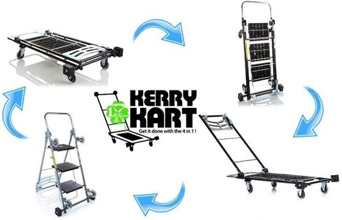 4-in-1 Rolling Utility Cart, Trolley and Moving Dolly with Folding 3-Step Ladder – Move Boxes, Furniture and Appliances with 1 Foldable Cart and Step Stool (Red) in Saudi Arabia