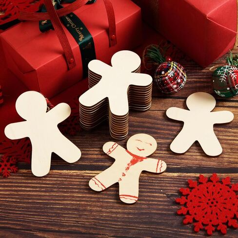 36 Pcs Gingerbread Man Wood Cutouts Unfinished Wooden Gingerbread Men Shapes Cut Outs Blank Wood Christmas Cutouts Wood Xmas Ornaments Slices for DIY Crafts Xmas Christmas Party Home Decor,4x4.7" in Kuwait