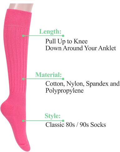 جوارب Sockfun Slouch Socks للسيدات جوارب Scrunch للفتيات، جوارب الثمانينيات والتسعينيات جوارب وردية in Kuwait