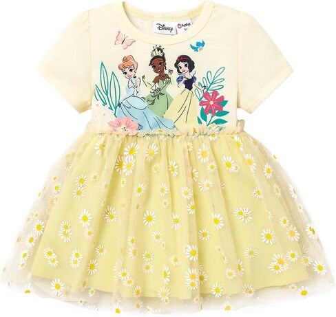 Disney Princess Toddler Girl Dress Short Sleeve Daisy Mesh Overlay Fairy Dress 2-6 Years… in Saudi Arabia