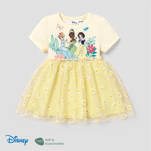 Disney Princess Toddler Girl Dress Short Sleeve Daisy Mesh Overlay Fairy Dress 2-6 Years… in Saudi Arabia