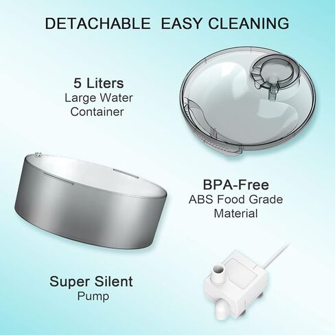 نافورة مياه للكلاب من NPET DF10، موزع مياه أوتوماتيكي كبير سعة 170 أونصة/1.3 جالون/5 لتر مع مجموعة تنظيف، وفلتر بديل للقطط والكلاب والحيوانات الأليفة المتعددة (المحول غير متضمن) in Kuwait