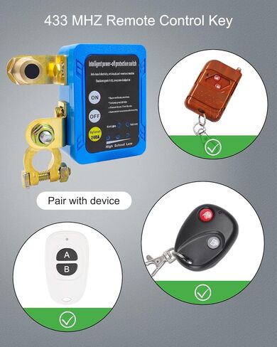 Kill Switch for Car, 12V 500A Max Remote Battery Disconnect Switch, Battery Kill Switch Anti Theft Match 433HMZ Remote Control Key, Automatic Shut/Cut Off Switch for Car Boat Truck RV ATV in Kuwait