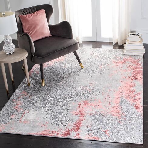 SAFAVIEH Meadow Collection Runner Rug - 2' x 15' Runner, Light Grey & Pink, Modern Abstract Design, Ideal for High Traffic Areas in Living Room, Bedroom, Dining (MDW573G-215) in Saudi Arabia