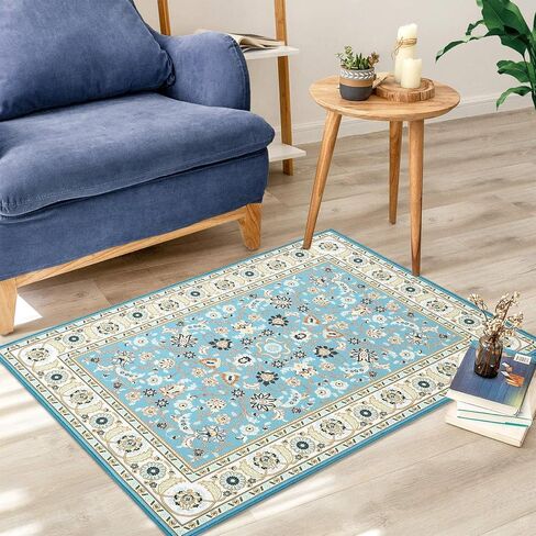 CAROMIO Area Rug 2x3 Door Mat Washable Indoor Area Rug Vintage Rug Area Rug Distressed Medallion Area Rug Non Slip Boho Floor Carpet for Living Room Bedroom Kitchen Home Office,Blue/Yellow in Saudi Arabia