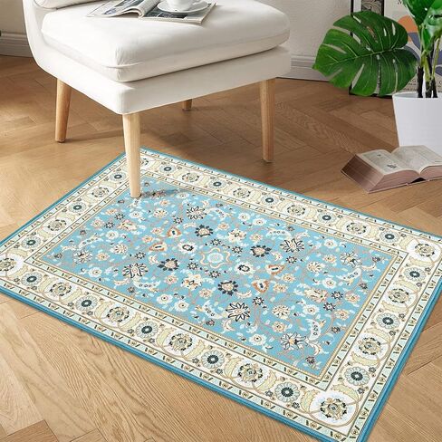 CAROMIO Area Rug 2x3 Door Mat Washable Indoor Area Rug Vintage Rug Area Rug Distressed Medallion Area Rug Non Slip Boho Floor Carpet for Living Room Bedroom Kitchen Home Office,Blue/Yellow in Saudi Arabia