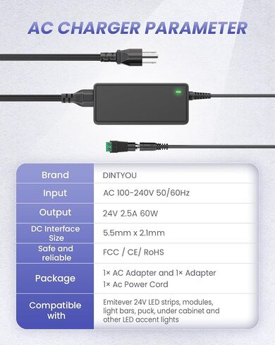 24Volt 2.5Amp 60W Power Supply AC 100-240V Adapter for LED Strip Light, Wireless Router, ADSL Cats, HUB, Switches, Security Cameras, Audio/Video 24V 2.5A 50-60Hz Power Cord with 5.5 x 2.1mm 2.5mm in Saudi Arabia