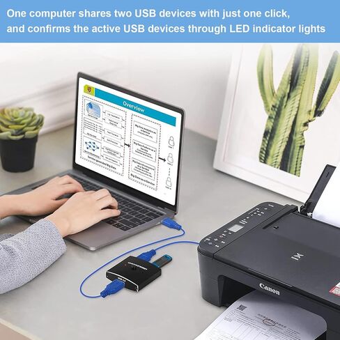 USB 3.0 Switch Selector, Bi-Directional USB Switcher 1 in 2 Out(2 in 1 Out),USB Switch 2 Computers Share 1 Device for Printer,Scanner,Keyboard, USB Sharing Switch with 2pcs A to A 3.3ft Cables in Kuwait