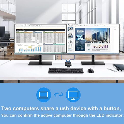 USB 3.0 Switch Selector, Bi-Directional USB Switcher 1 in 2 Out(2 in 1 Out),USB Switch 2 Computers Share 1 Device for Printer,Scanner,Keyboard, USB Sharing Switch with 2pcs A to A 3.3ft Cables in Kuwait