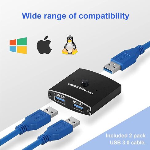 USB 3.0 Switch Selector, Bi-Directional USB Switcher 1 in 2 Out(2 in 1 Out),USB Switch 2 Computers Share 1 Device for Printer,Scanner,Keyboard, USB Sharing Switch with 2pcs A to A 3.3ft Cables in Kuwait