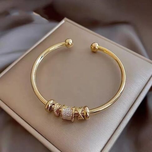 Bead Bangle Bracelet for Women Girls Smooth Bangle Open Adjustable Cuff Bracelet Bangle Bracelets Jewelry Gift for Birthday Chrismas,Thanksgiving Day in Saudi Arabia